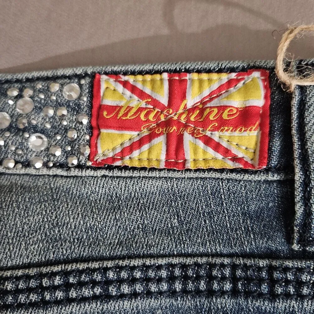 Machine Nouvelle Mode Jeans Size 15 Stretch Straight Leg Blue Distress Bling Y2K - Picture 8 of 12